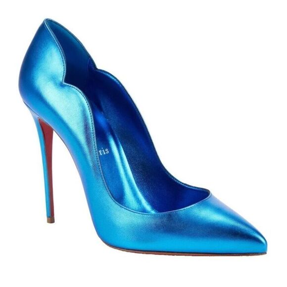 Christian Louboutin Shoes - CHRISTIAN LOUBOUTIN Hot Chick 100 Kid Laminato Metallic Alize Blue Pumps Heel 37
